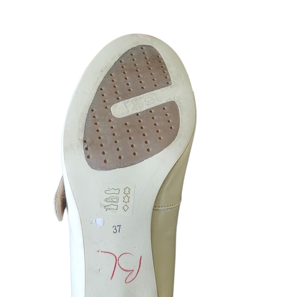 Genuine Leather Elegant Cream Beige Mary Jane Heels European 37 Office Feminine - Picture 11 of 12
